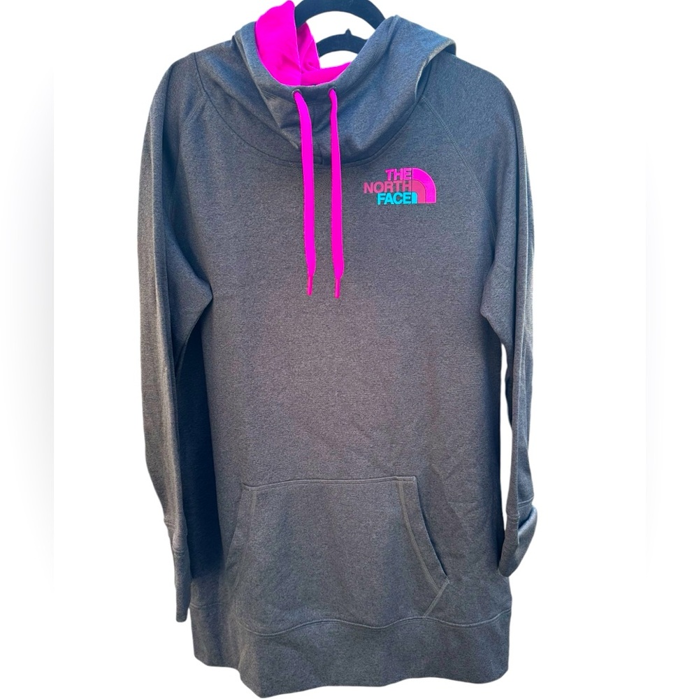 The North Face XL grey and pink hooded sweater